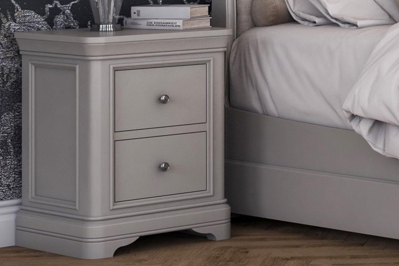 Mabel Wooden Bedside Table in Painted Taupe Finish Mabel Wooden Bedside Table in Painted Taupe Finish