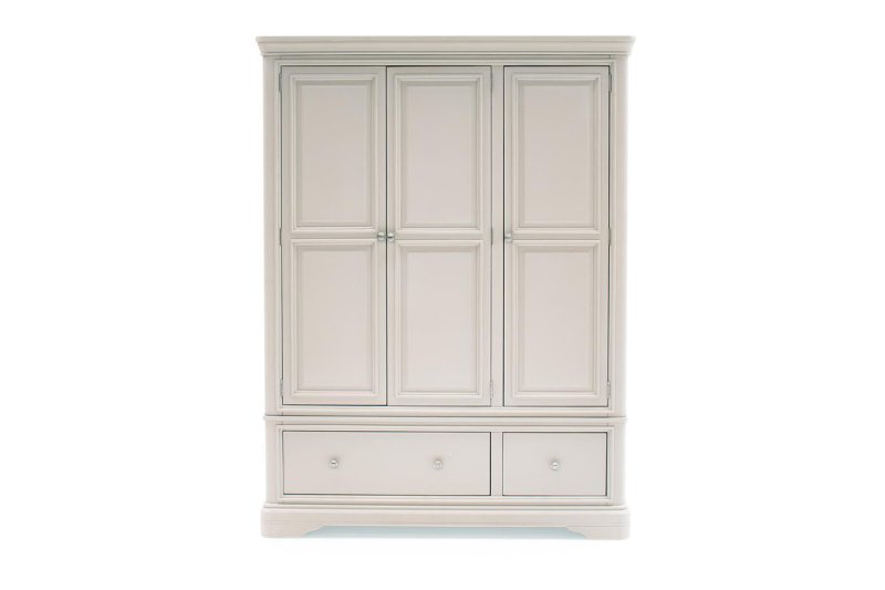 Mabel Wooden 3 Door Wardrobe in Painted Taupe Finish Mabel Wooden 3 Door Wardrobe in Painted Taupe Finish