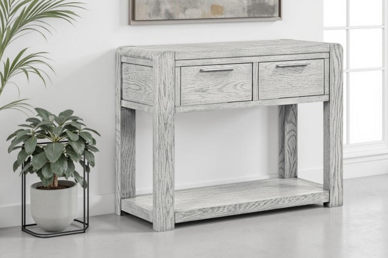 Amsterdam Washed Grey Oak 2 Drawer Console Table Amsterdam Washed Grey Oak 2 Drawer Console Table