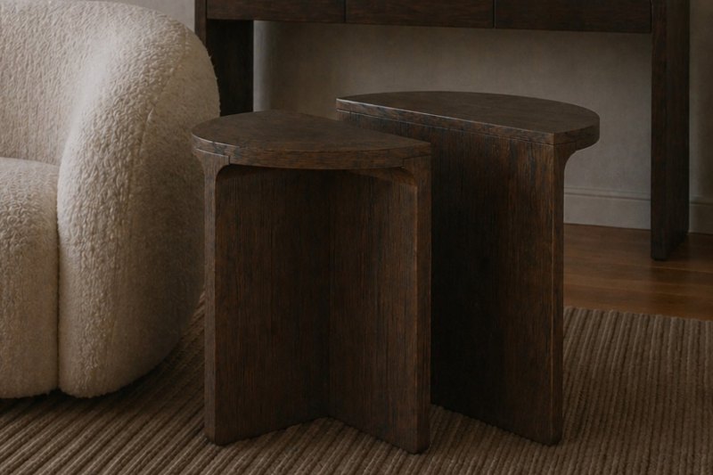 California Dark Oak Half Moon Nest of Tables California Dark Oak Half Moon Nest of Tables