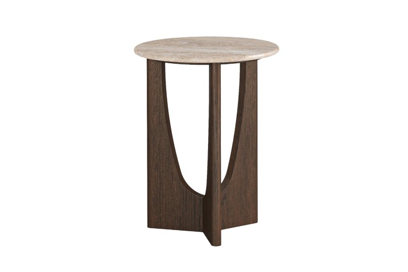 California Dark Oak Round Side Table with Travertine Top California Dark Oak Round Side Table with Travertine Top