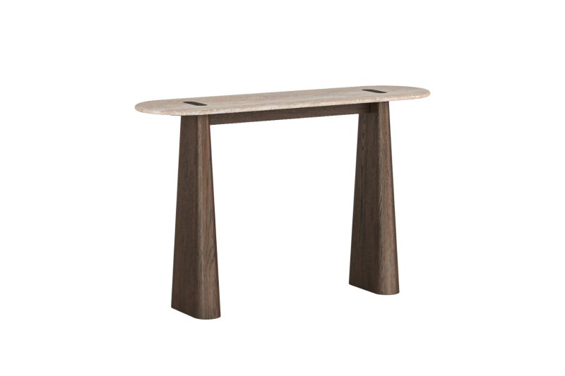 California Dark Oak Console Table with Travertine Top California Dark Oak Console Table with Travertine Top