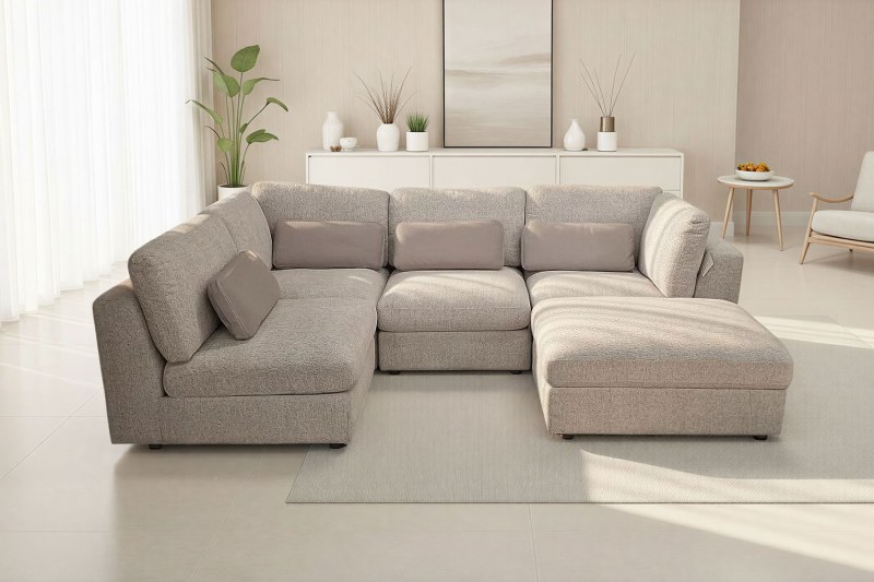 Madison 5 Seater Modular Corner Sofa in Light Grey Chenille with Storage Footstool Madison 5 Seater Modular Corner Sofa in Light Grey Chenille with Storage Footstool