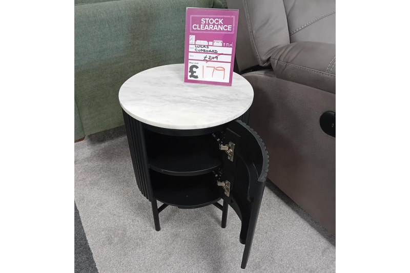 Ex-Display St Austell - Lucas Black Slatted Wood Cupboard with Marble Top Ex-Display St Austell - Lucas Black Slatted Wood Cupboard with Marble Top