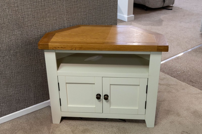 Ex-Display Liskeard - Wexford Painted Oak White Corner TV Unit Ex-Display Liskeard - Wexford Painted Oak White Corner TV Unit