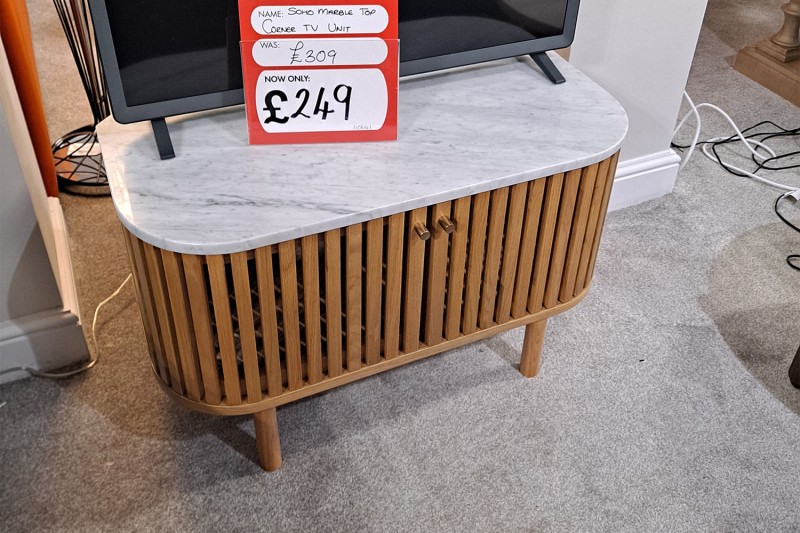 Ex-Display Plymouth - Soho Slatted TV Unit with Marble Top Ex-Display Plymouth - Soho Slatted TV Unit with Marble Top