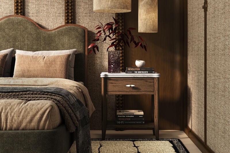 Florence Walnut Stained Oak Side Table with Marble Top Florence Walnut Stained Oak Side Table with Marble Top