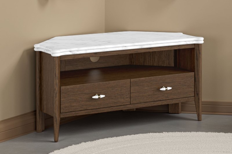 Florence Walnut Stained Oak 100cm Corner TV Unit with Marble Top Florence Walnut Stained Oak 100cm Corner TV Unit with Marble Top