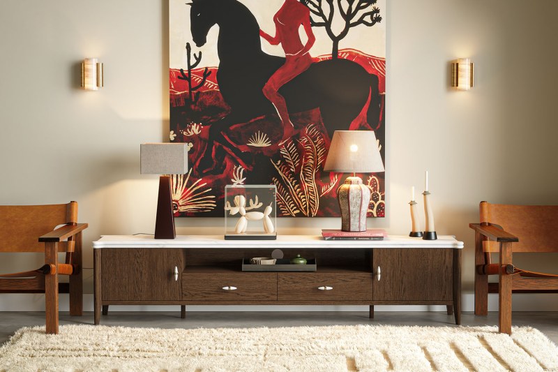 Florence Walnut Stained Oak 210cm Large TV Unit with Marble Top Florence Walnut Stained Oak 210cm Large TV Unit with Marble Top