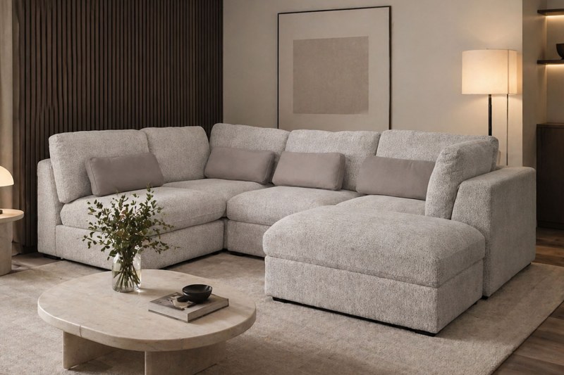 Madison 5 Seater Modular Corner Sofa in Grey Chenille with Storage Footstool Madison 5 Seater Modular Corner Sofa in Grey Chenille with Storage Footstool