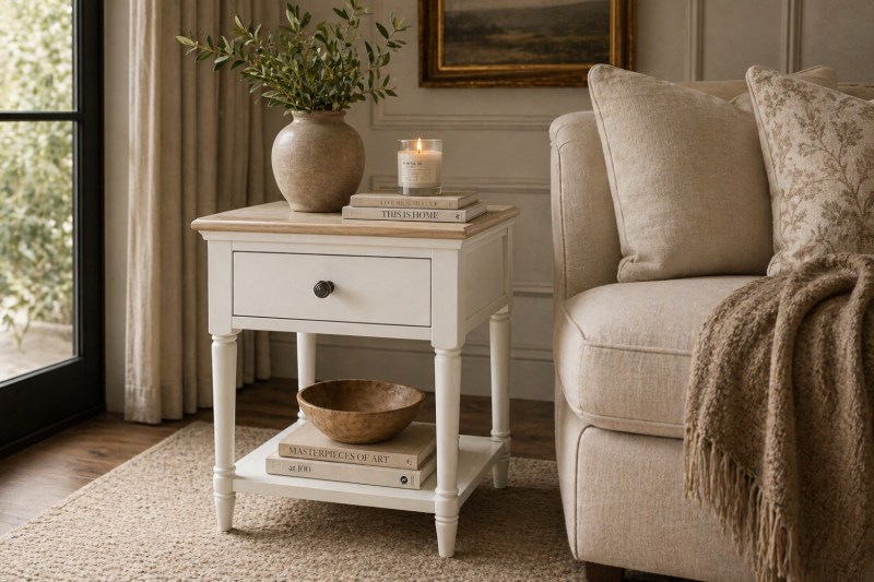 Provence Painted Off-White Oak Lamp Table Provence Painted Off-White Oak Lamp Table