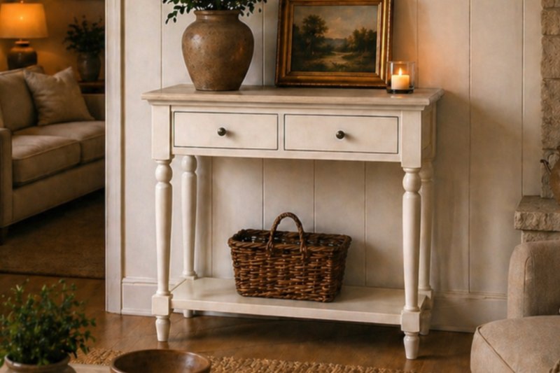 Provence Painted Off-White Oak Console Table Provence Painted Off-White Oak Console Table