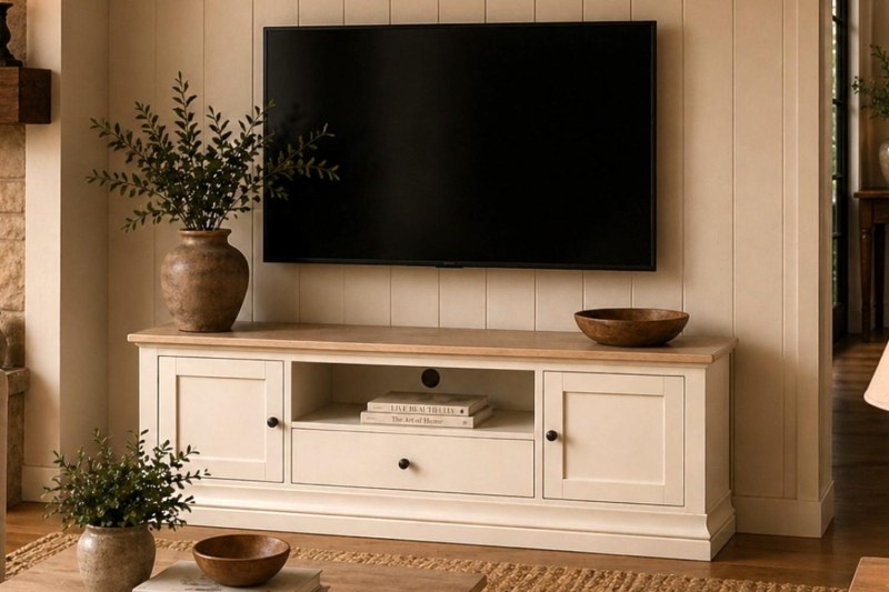 Provence Painted Off-White Oak Large 150cm TV Unit Provence Painted Off-White Oak Large 150cm TV Unit