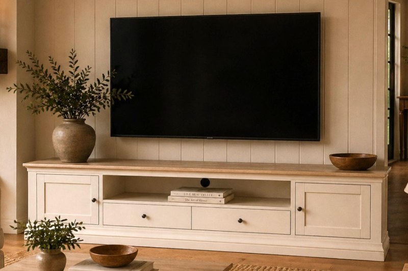 Provence Painted Off-White Oak Extra Large 210cm TV Unit Provence Painted Off-White Oak Extra Large 210cm TV Unit
