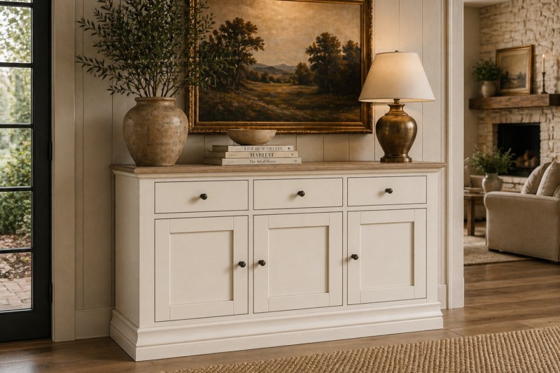 Provence Painted Off-White Oak 130cm Large Sideboard Provence Painted Off-White Oak 130cm Large Sideboard