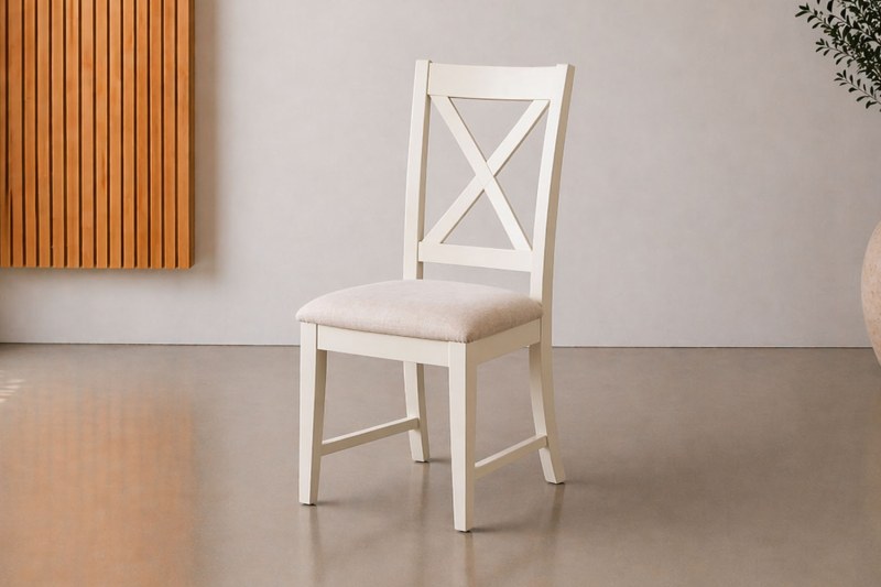Burford Painted Oak Upholstered X-Back Dining Chairs (Pair) Burford Painted Oak Upholstered X-Back Dining Chairs (Pair)