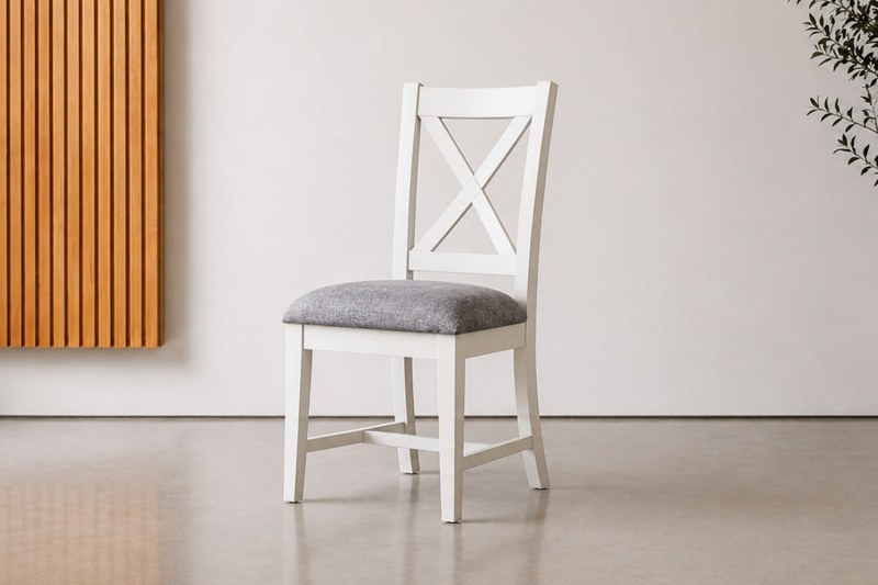 Burford Painted Oak Upholstered X-Back Dining Chairs (Pair) Burford Painted Oak Upholstered X-Back Dining Chairs (Pair)