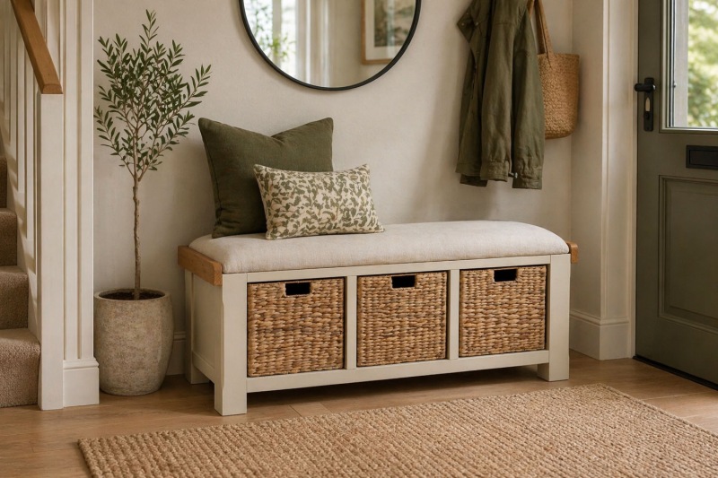 Burford Painted Oak 110cm Upholstered Hall Bench Burford Painted Oak 110cm Upholstered Hall Bench