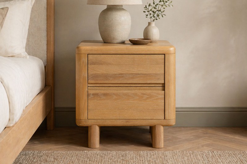 Flynn Natural Oak 2 Drawer Bedside Table Flynn Natural Oak 2 Drawer Bedside Table