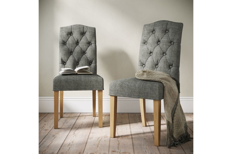 Chelsea Fabric Buttoned Back Dining Chair in Grey (Pair) Chelsea Fabric Buttoned Back Dining Chair in Grey (Pair)