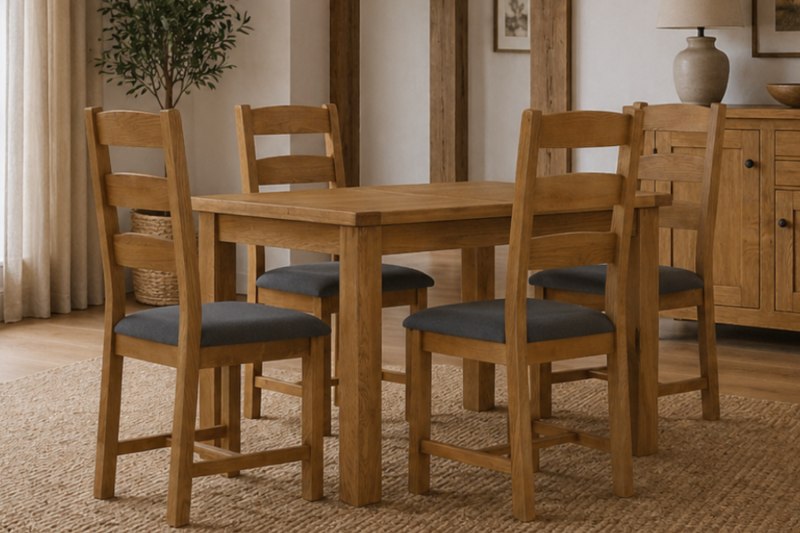 Burford Country Oak Compact Ext 120-165cm Dining Table Set & 4 Chairs Burford Country Oak Compact Ext 120-165cm Dining Table Set & 4 Chairs