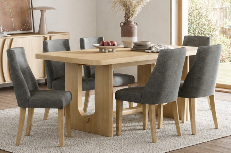 Cara Oak Large 200-245cm Extending Dining Table Set + 6 Luna Dining Chairs in Charcoal Cara Oak Large 200-245cm Extending Dining Table Set + 6 Luna Dining Chairs in Charcoal
