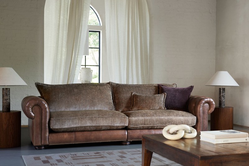 Ex-Display Atlantis 2 Seater Sofa - Leather Fabric Mix - Formal Back Ex-Display Atlantis 2 Seater Sofa - Leather Fabric Mix - Formal Back