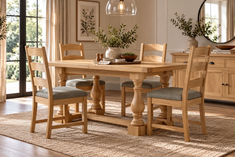 Normandy Chunky Country Oak Small Ext 140-185cm Trestle Dining Table Normandy Chunky Country Oak Small Ext 140-185cm Trestle Dining Table