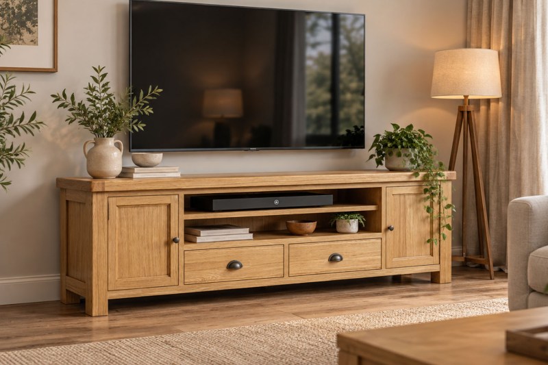 Normandy Chunky Country Oak 218cm Large TV Media Unit Normandy Chunky Country Oak 218cm Large TV Media Unit