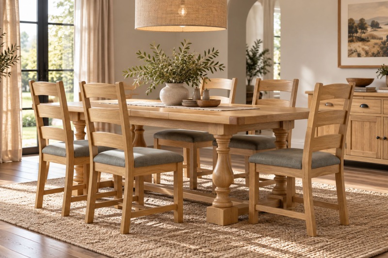 Normandy Chunky Country Oak Large Ext 200-245cm Trestle Dining Table Set & 6 Chairs Normandy Chunky Country Oak Large Ext 200-245cm Trestle Dining Table Set & 6 Chairs