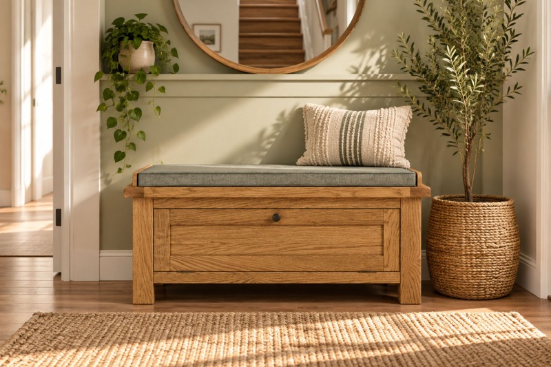 Salisbury Waxed Premium Oak Hallway Storage Bench Salisbury Waxed Premium Oak Hallway Storage Bench
