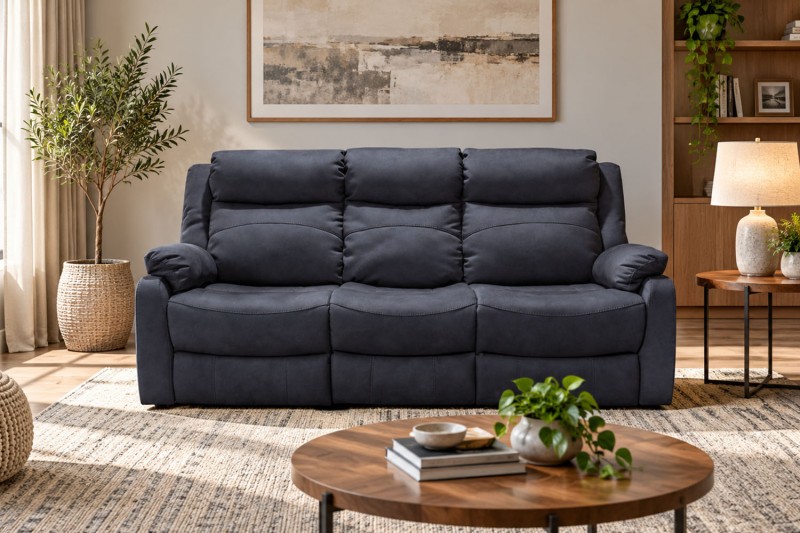 Ellena Marble Grey 3 Seater Recliner Sofa with Table Ellena Marble Grey 3 Seater Recliner Sofa with Table