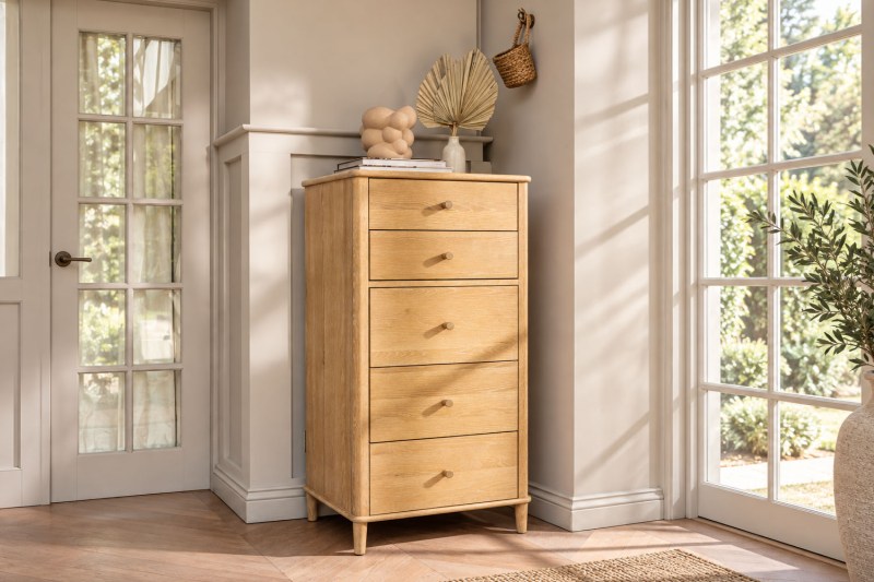 Willow Solid Oak Nordic 5 Drawer Tall Chest of Drawers Willow Solid Oak Nordic 5 Drawer Tall Chest of Drawers