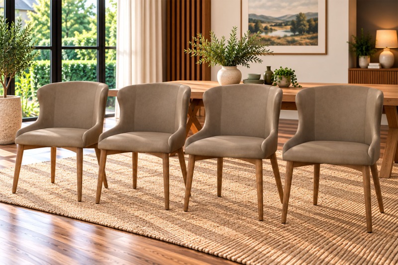 Logan Taupe PU Leather Curved Dining Chairs (Set of 4) Logan Taupe PU Leather Curved Dining Chairs (Set of 4)