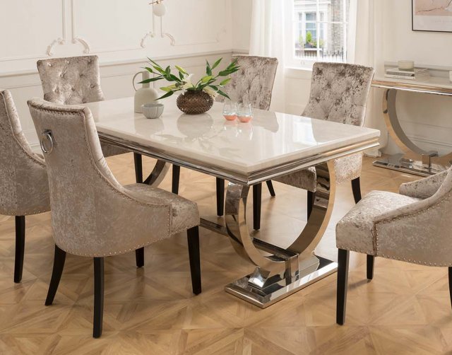 Arianna Cream Marble 180cm Dining Set, Dining Room Table With 6 Chairs