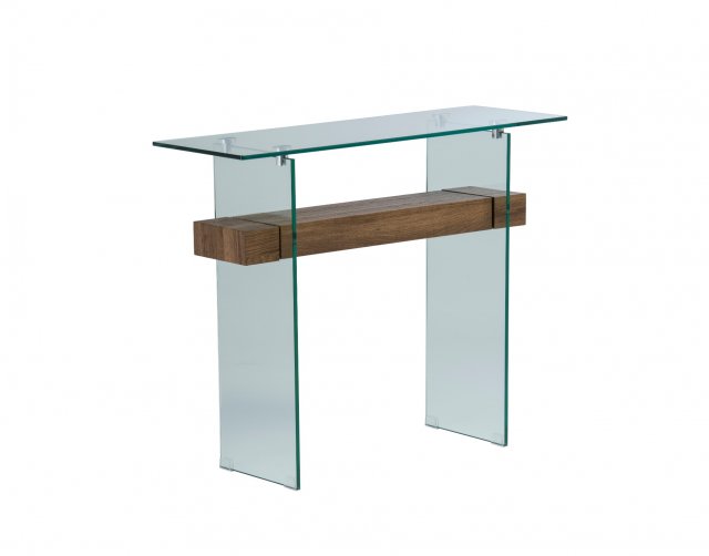 World Furniture Aria Glass Console Table in Brown Oak Finish