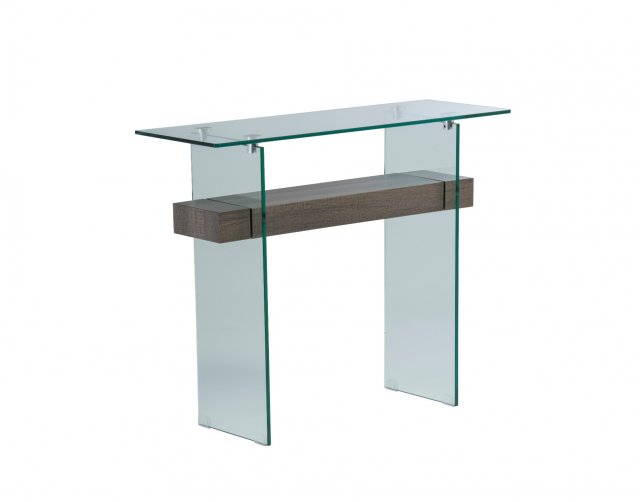 World Furniture Aria Glass Console Table in Grey Oak Finish
