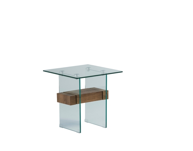 World Furniture Aria Glass End Table in Brown Oak Finish
