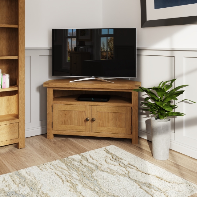 Light Rustic Oak Corner TV Unit Furniture World