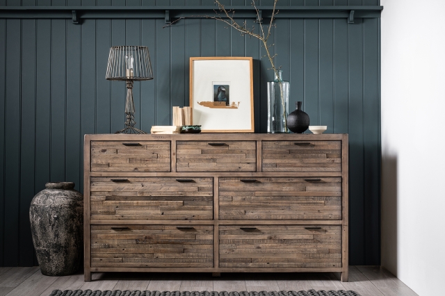 Baker Furniture Yosemite Reclaimed Wood 7 Drawer Wide Chest of Drawers