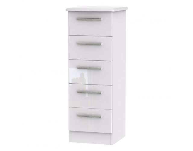 Welcome Furniture Belgravia High Gloss 5 Drawer Narrow Chest of Drawers