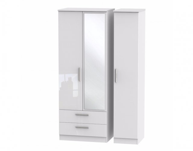 Welcome Furniture Belgravia High Gloss Tall Triple 2 Drawer Mirror Wardrobe