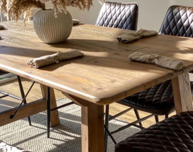 Malta Reclaimed Wood Dining Table Set, Raw Wood Dining Table Set