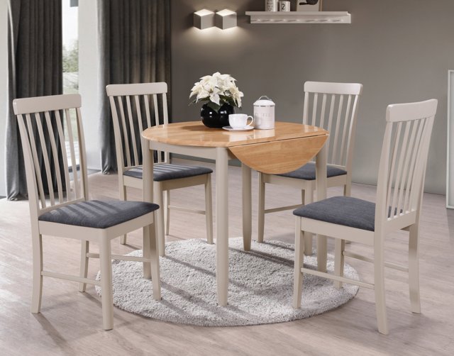 Alaska Painted Compact Round Drop Leaf, White Round Dining Table Set With Leaf