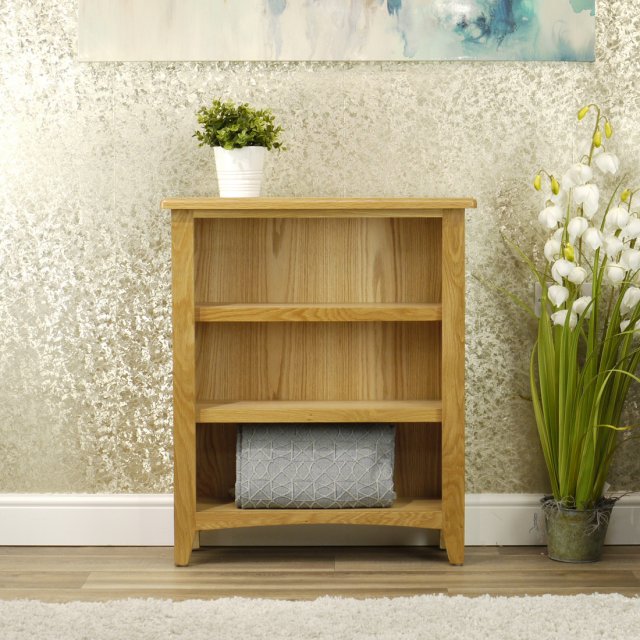 Oakland Modern Oak Small Wide Bookcase, Small Bookcase With Glass Doors Uk