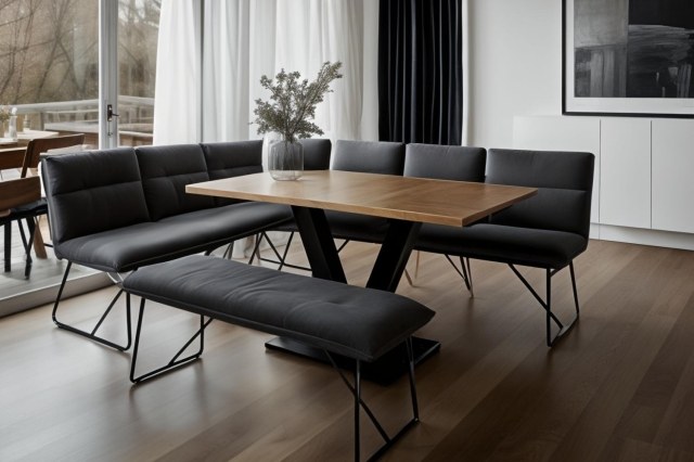 Loki Earth Industrial Corner Bench and Low Bench Dining Table Set Loki Earth Industrial Corner Bench and Low Bench Dining Table Set