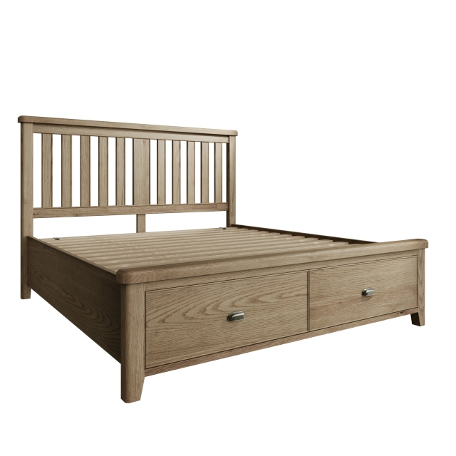 Smoked Oak Bed with Wooden Headboard and Drawers Furniture World