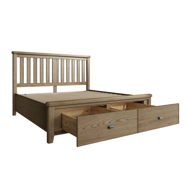 Smoked Oak Bed with Wooden Headboard and Drawers Furniture World