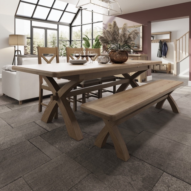 Smoked Oak 2m Extending Cross Leg Dining Table Furniture World
