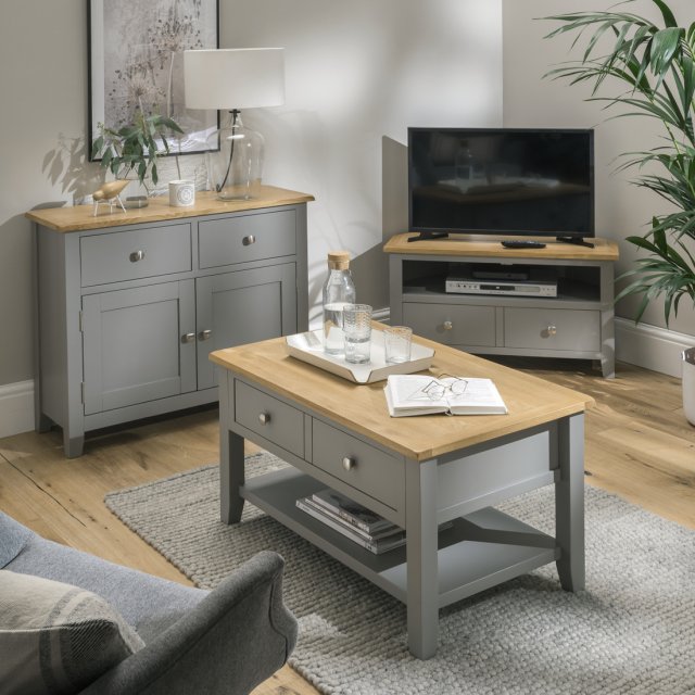 Nebraska Oak Dark Grey Lamp Table, Grey Furniture Living Room